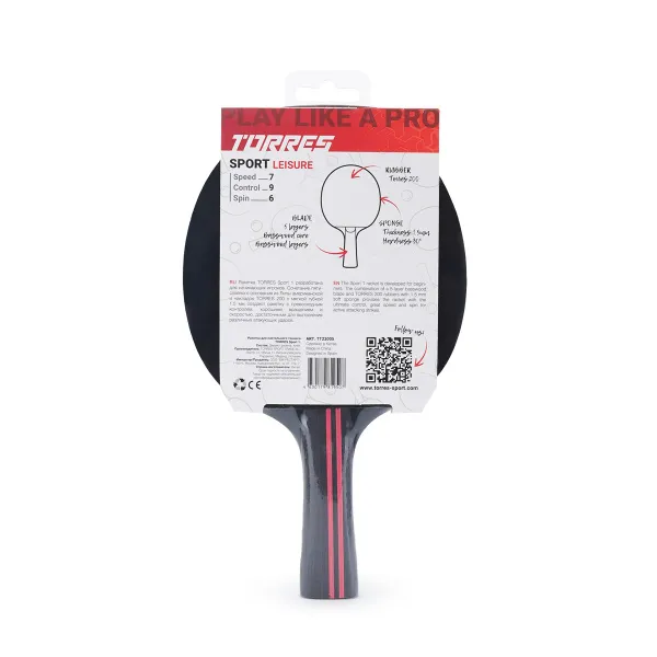 Ракетка для н/т TORRES Sport 1*, TT23005 для любителей, накладка 1,5 мм, конич. ручка за 991.10 ₽ в Волгограде