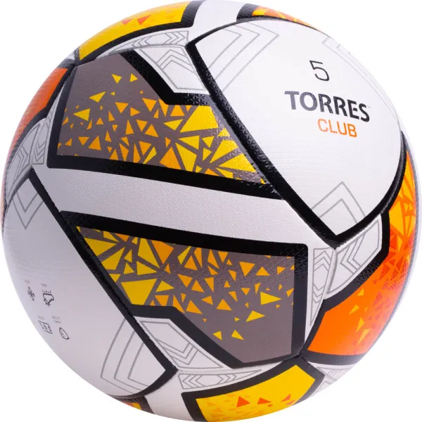 Мяч футб. TORRES Club, F323965, р.5, 10 пан., ПУ, гибрид. сшив, бел-оранж-желт за 2&nbsp;225.30 ₽ в Волгограде